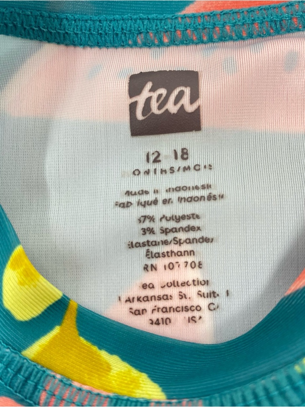 Tea Collection Teal Floral & Watermelon Ruffle Rashguard - Picture 3 of 5